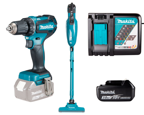 Аккумуляторная дрель-шуруповёрт + пылесос + комплект питания Makita DDF485Z-DCL284FZ-191A25-2