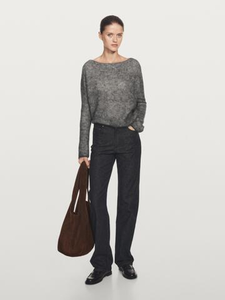 Massimo Dutti Джинсы прямого кроя с высокой талией, черный