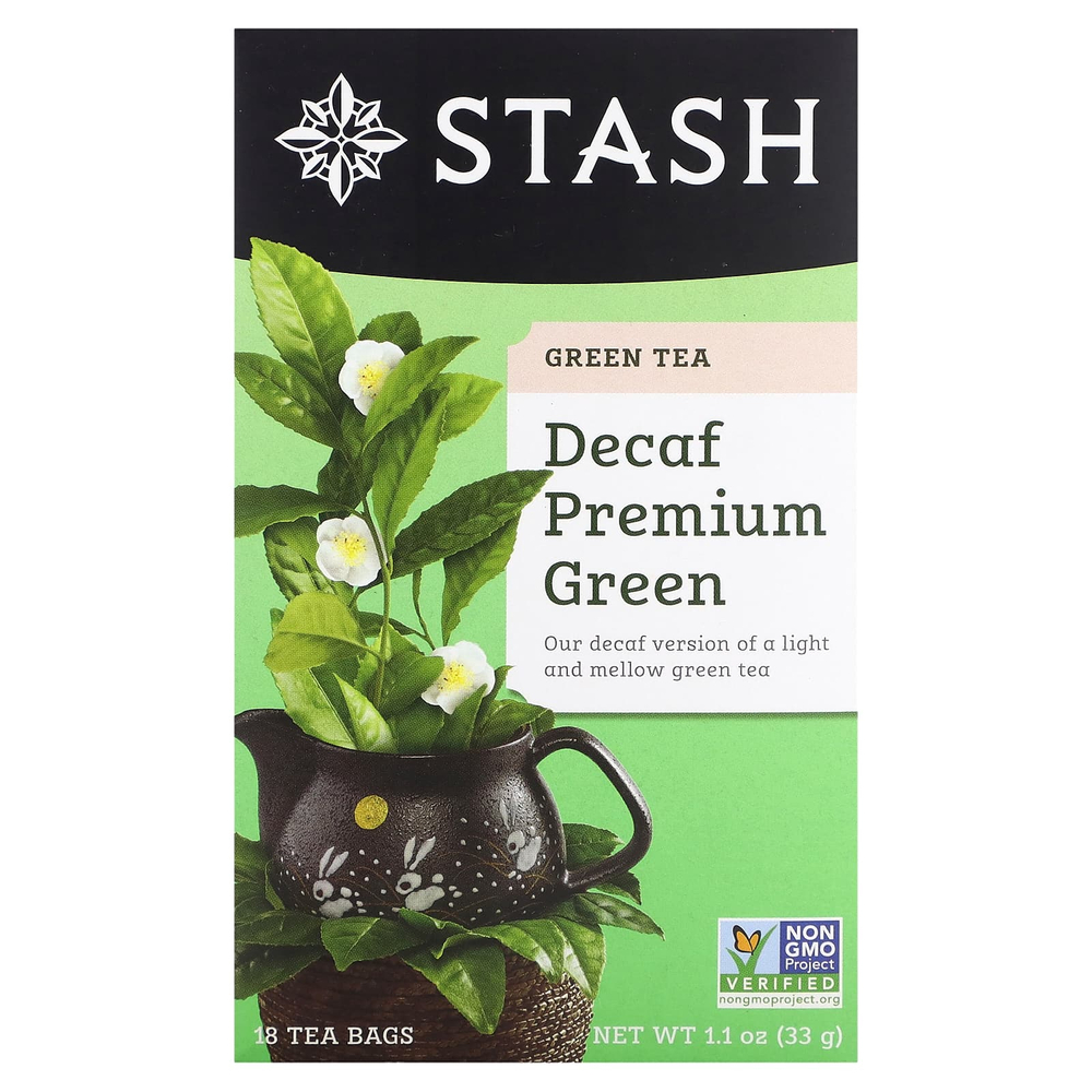 Stash Tea, зеленый чай, премиальный зеленый чай без кофеина, 18 чайных пакетиков, 33 г (1,1 унции)