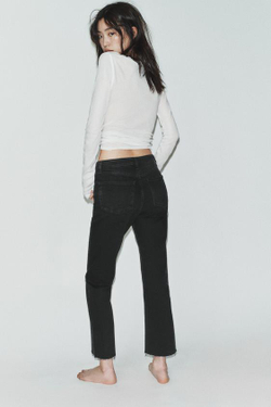 ZARA ДЖИНСЫ TRF CROPPED FLARE С ВЫСОКОЙ ПОСАДКОЙ, ЧЕРНЫЙ
