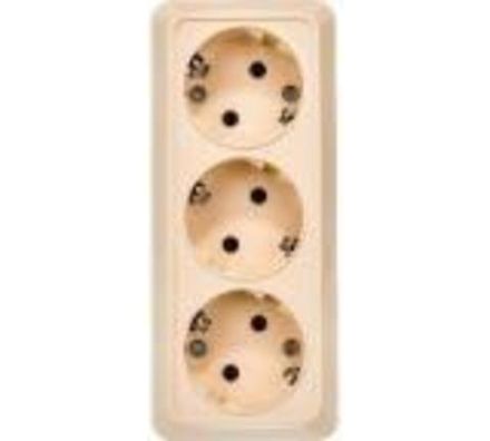 Розетка трехместная "UNIVersal" серия "Олимп" с/з, о/у, 16А, 220В, "слоновая кость" (ivory)