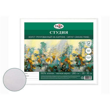 Холст грунтованный на картоне, 30х35 см, мелкое зерно, хлопок 100%, Студия Гамма
