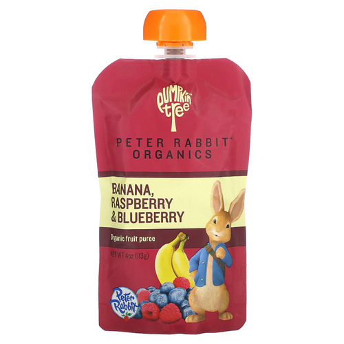 Pumpkin Tree Organics, Peter Rabbit Organics, органическое фруктовое пюре, банан, малина и голубика, 113 г (4 унции)