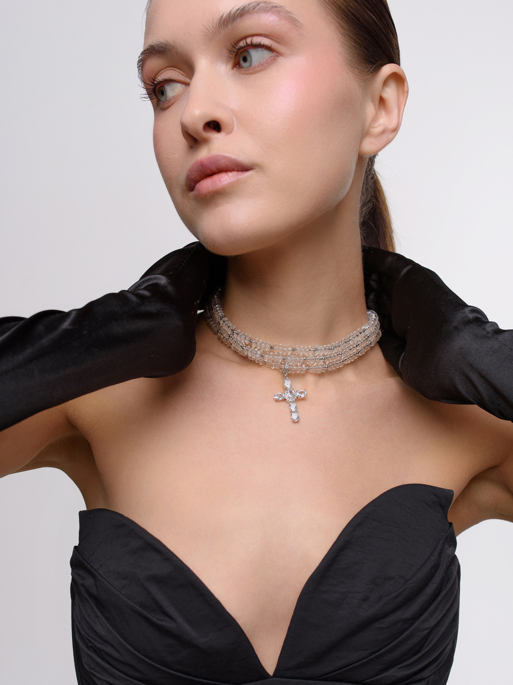 Колье "Trio cross" из горного хрусталя Silver