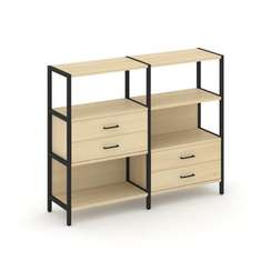 Shelf System Двухсекционный стеллаж трехярусный с ящиками SN.STM-323 Акация Лорка/Металл Черный 1590