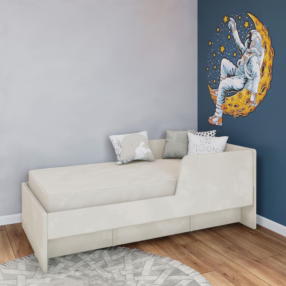 Кровать 160х80 с бортиком и велюровым наматрасником (милк)