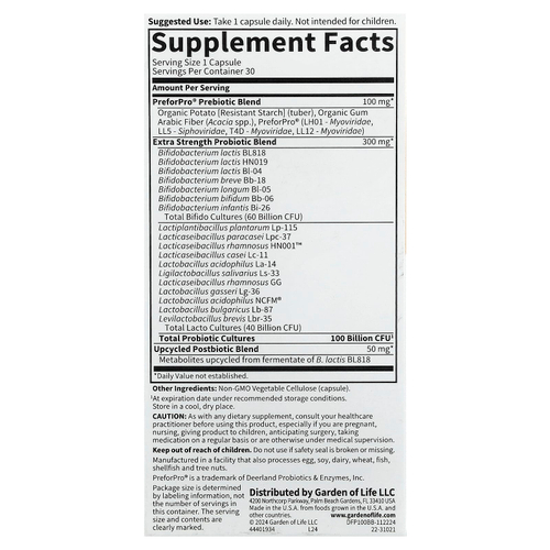 Garden of Life, пробиотики, 30 вегетарианских капсул