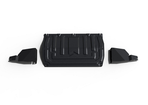 Защита картера, КПП, пыльников левого и правого АвтоБроня для Chery Tiggo 4 I поколение рестайлинг 2019-н.в./Tiggo 7 2019-2020/Tiggo 7 Pro 2020-н.в./Tiggo 7 Pro Max 2022-н.в./Tiggo 8 2020-н.в./Tiggo 8 Pro 2021-н.в./Tiggo 8 Pro Max 2022-н.в./Omoda C5 2021-н.в./Exeed LX 2019-н.в., сталь 1.5 мм, с крепежом, штампованная, 111.00922.2