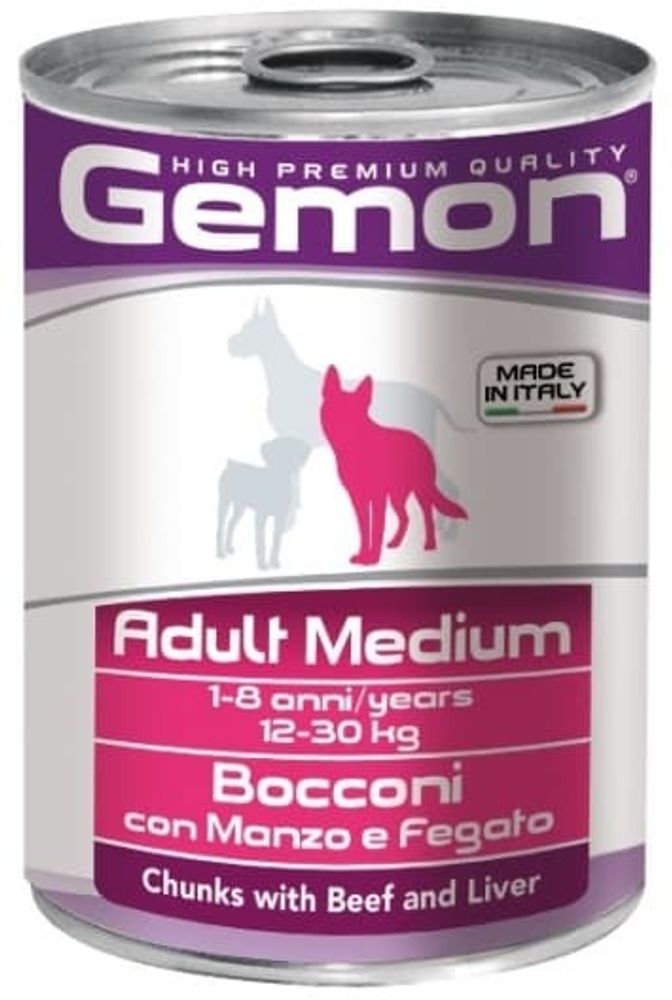 Gemon 415 г Dog Medium консервы для собак средних пород кусочки говядины с печенью