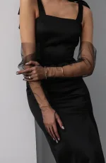 Перчатки длинные из фатина, Черный