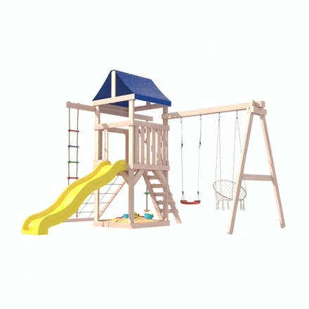 Детская площадка Fun Land с плетенным креслом, горкой и столиком со скамейками