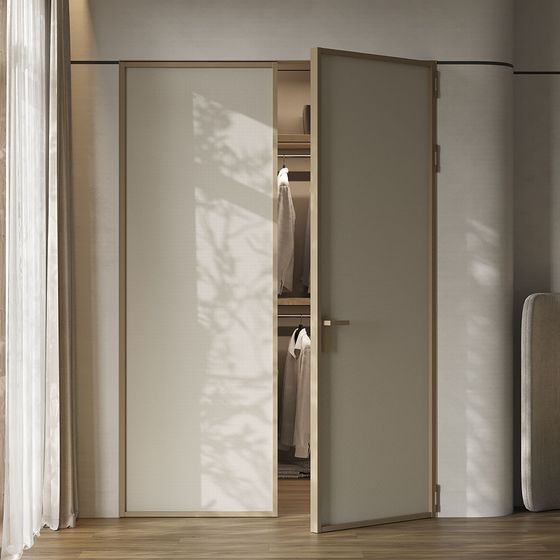 Модель 1AP в двустворчатом исполнении профиль шампань цвет белый перламутр элегант в коробке INVISIBLE в интерьере