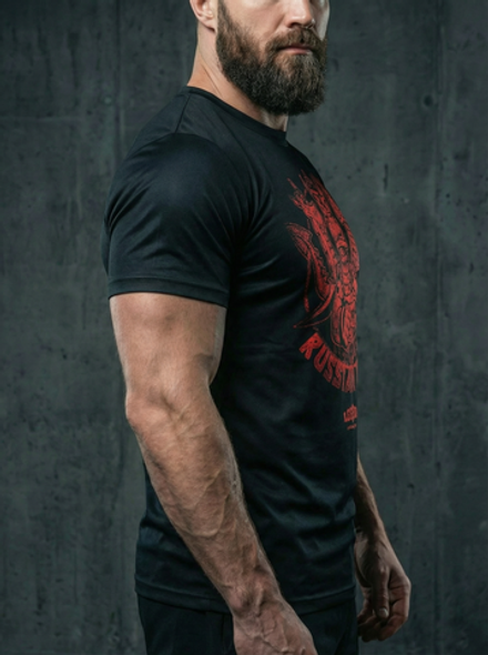 Футболка тренировочная мужская черная LEGENDA Горыныч красный