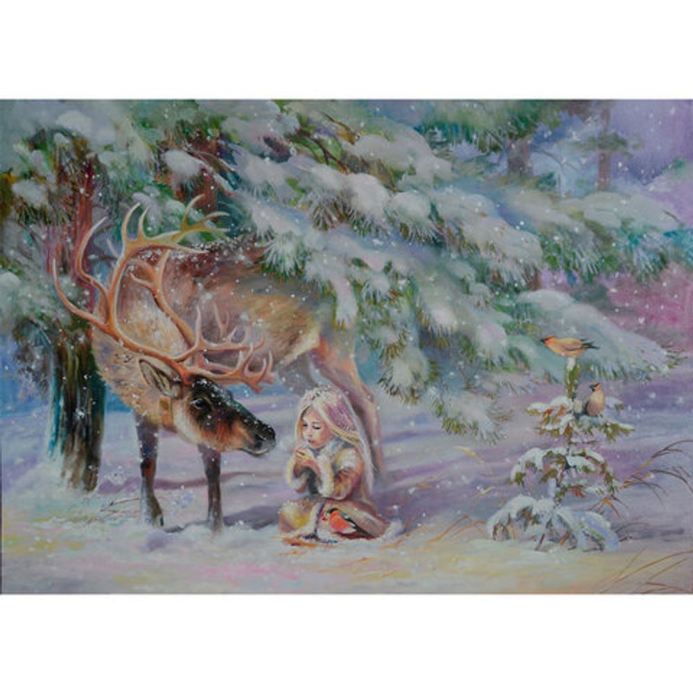 Картина стразами (алмазная мозаика) 40х50 см, ОСТРОВ СОКРОВИЩ "Девочка в лесу", без подрамника, 662578