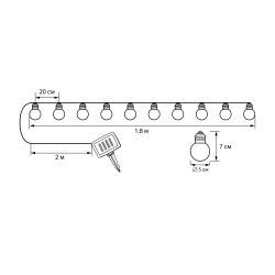 USL-S-126-PT1800 FROST BULBS Садовая гирлянда на солнечной батарее Матовые лампочки. 10 светодиодов. Теплый белый свет. 1xАА Ni-Mh аккумулятор в-к. IP44. TM Uniel