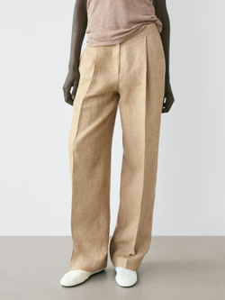 Massimo Dutti Струящиеся льняные брюки с вытачками, бежевый