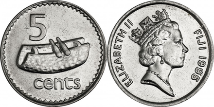 Фиджи 5 центов, 1990 - 2006 Барабан XF