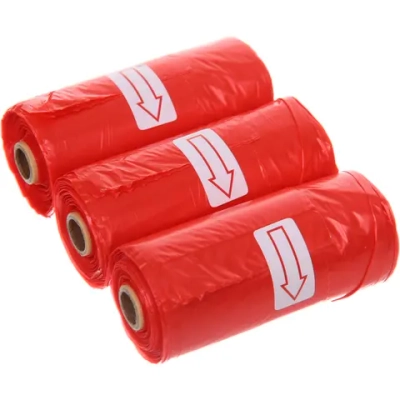 Пакеты с ручками биоразлагаемые для уборки за собакой в наборе 3шт, цвет красный (3*15шт)/12,5*32,5*3,5см