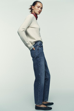 ZARA ДЖИНСЫ Z1975 SLIM FIT С ВЫСОКОЙ ПОСАДКОЙ, ВЫЦВЕТШИЙ СИНИЙ