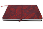 НОВИНКА! Блокнот "Leaves" в клетку А5 128 листов, гибкая обложка из бархатистой экокожи нубук  (цвет винный) с тиснением рисунка красной матовой фольгой