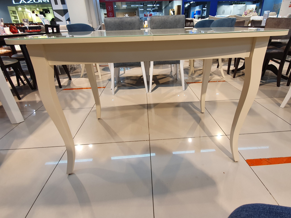 Стол обеденный, кухонный раздвижной KENNER 1200С крем/стекло крем глянец