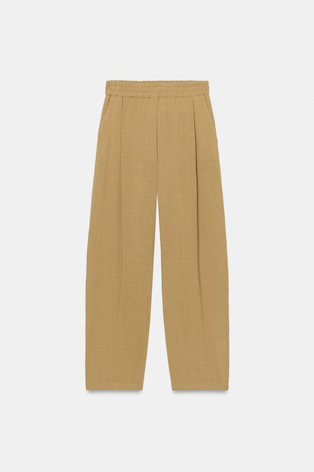 ZARA СТРУЯЩИЕСЯ БРЮКИ С ЭЛАСТИЧНЫМ ПОЯСОМ, РЫЖЕВАТО-КОРИЧНЕВЫЙ