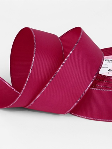 Лента репсовая, с серебряным люрексом, 40 мм, ярко-розовая №028, 10508054