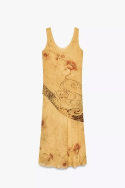 ZARA ПЛАТЬЕ С ПРИНТОМ — ZW COLLECTION, ЦВЕТ ОЛИВКОВОГО МАСЛА