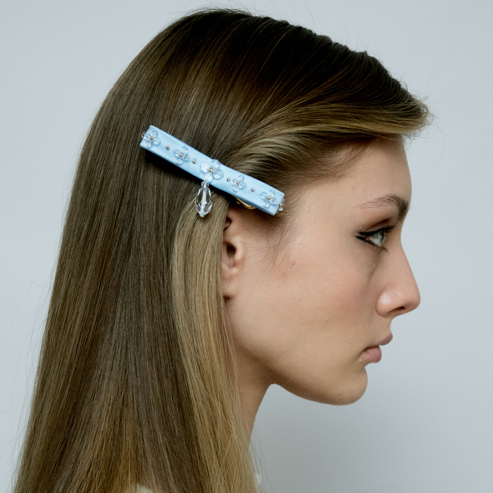 Бант "Стрекоза" голубой с прозрачным декором