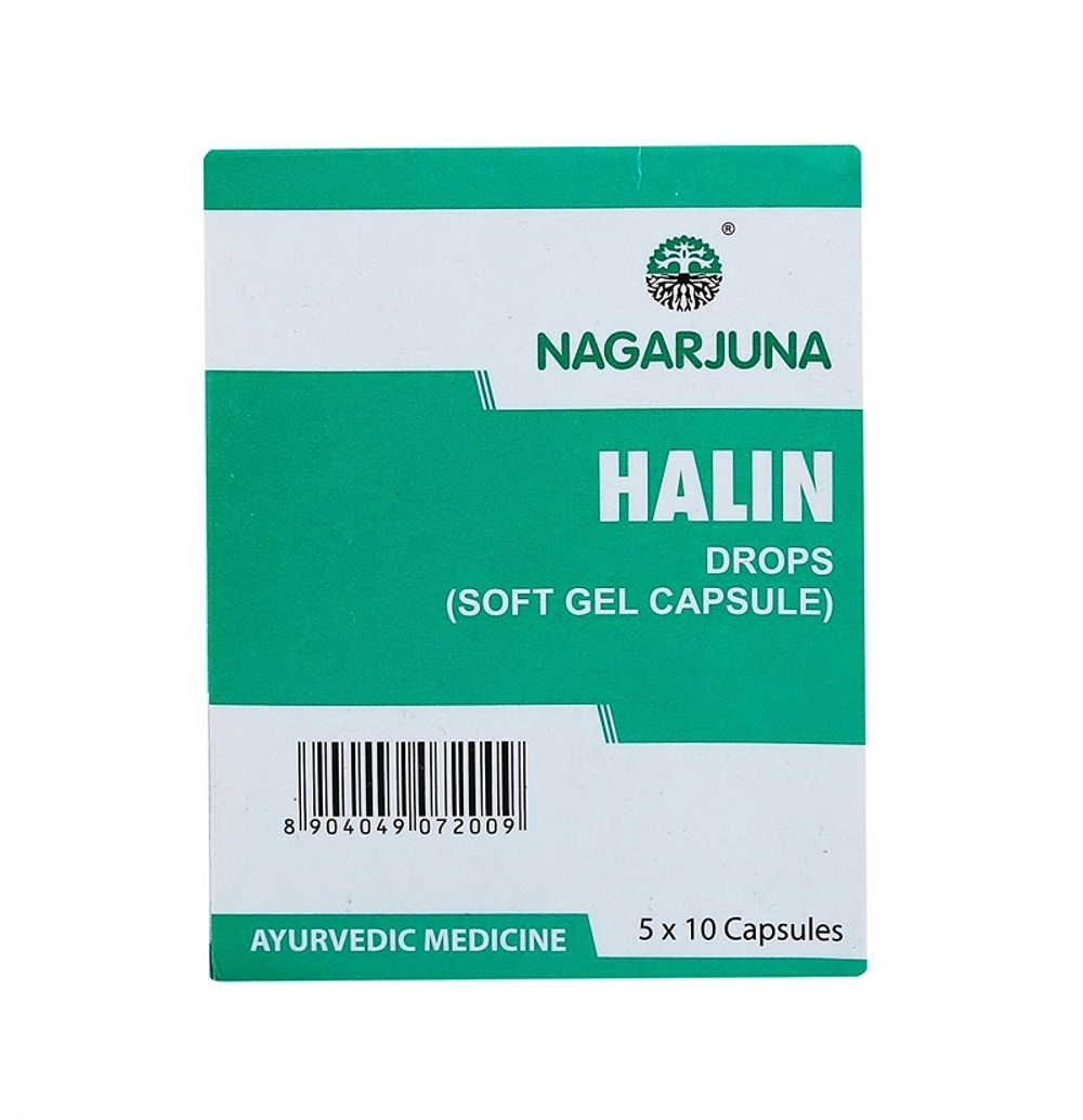 БАД Nagarjuna Halin Drops Халин при ОРВИ, гайморите, синусите, заложенности носа 50 капс