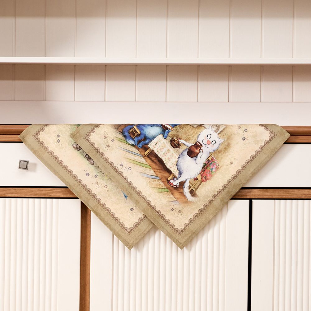 НАБОР САЛФЕТОК ИЗ 2-Х ШТ "СИНИЕ КОТЫ. ЛЮБОВЬ МОЯ",40Х40СМ, 100% ХЛОПОК,ТВИЛ, БЕЖ