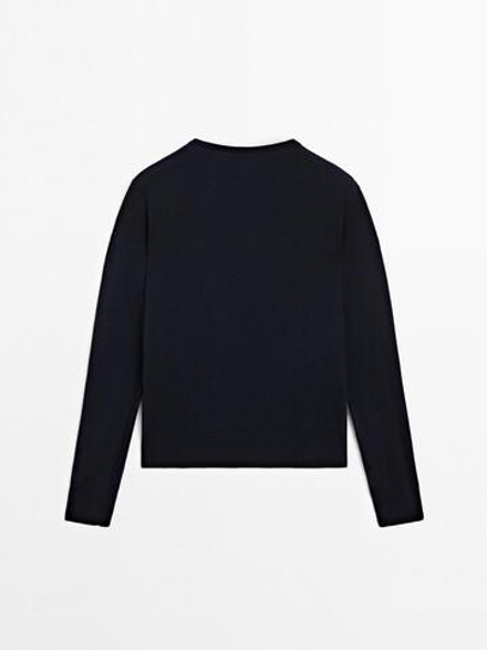 Massimo Dutti Свитер из смесовой шерсти с V-образным вырезом, темно-синий
