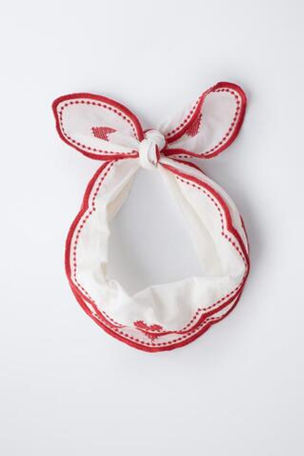 ZARA БАНДАНА С ВЫШИТЫМИ ВОЛНАМИ И СЕРДЕЧКАМИ, КРАСНЫЙ