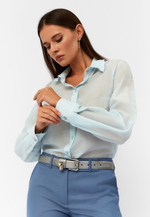 Блуза Ornella из итальянского батиста с шелком голубая