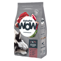 Сухой корм ALPHAPET WOW Superpremium для взрослых собак средних пород с говядиной и сердцем - 2 кг