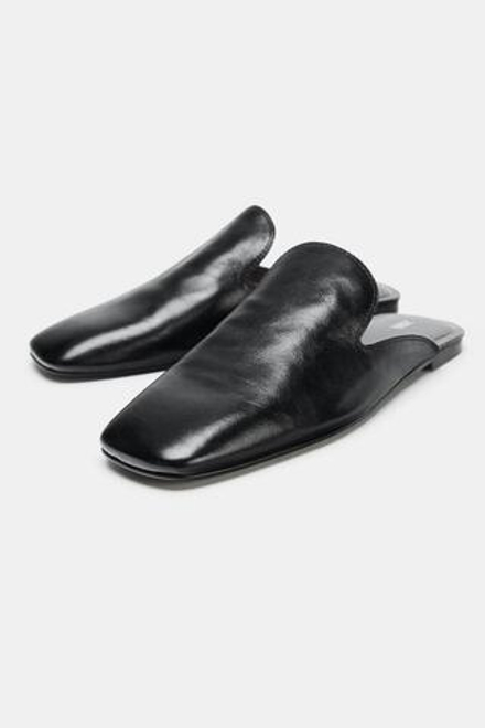 ZARA КОЖАНЫЕ МЮЛИ, ЧЕРНЫЙ