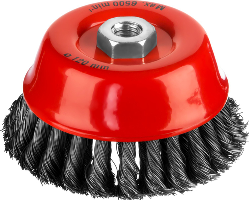 Щетка-крацовка чашечная для УШМ, двухрядная, жгутированная стальная проволока 0,5 мм, d=120 мм, MIRAX 35104-120-2