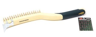 Щетка по металлу ручная в пластиковом корпусе с прорезиненной рукояткой (металлический скребок-40мм, латунь, 3x19рядов) RockForce##Rock FORCE RF-340122313