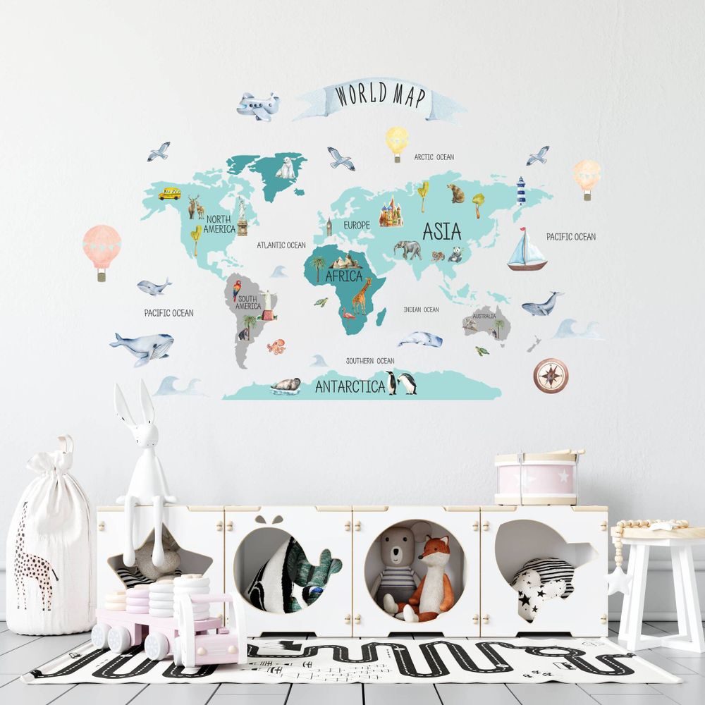 Стикеры КАРТА МИРА АКВАРЕЛЬ английская версия