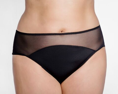 Трусики-бразилиана из микрофибры и полупрозрачной сетки (Размер: XL) (Цвет: черный)