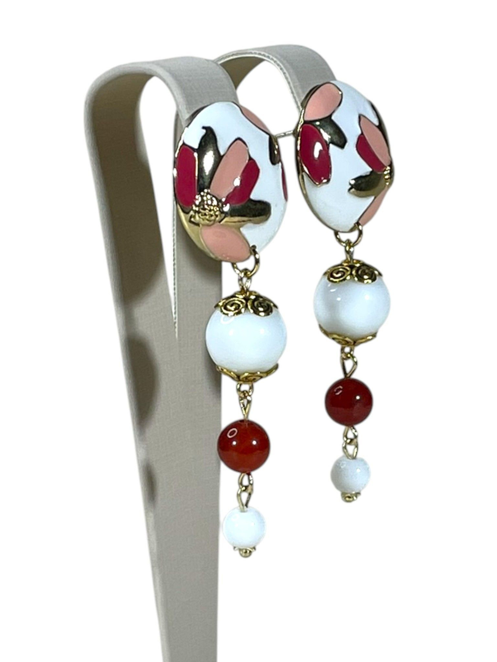 Серьги Цветочное поле, эмаль, агат, сердолик
