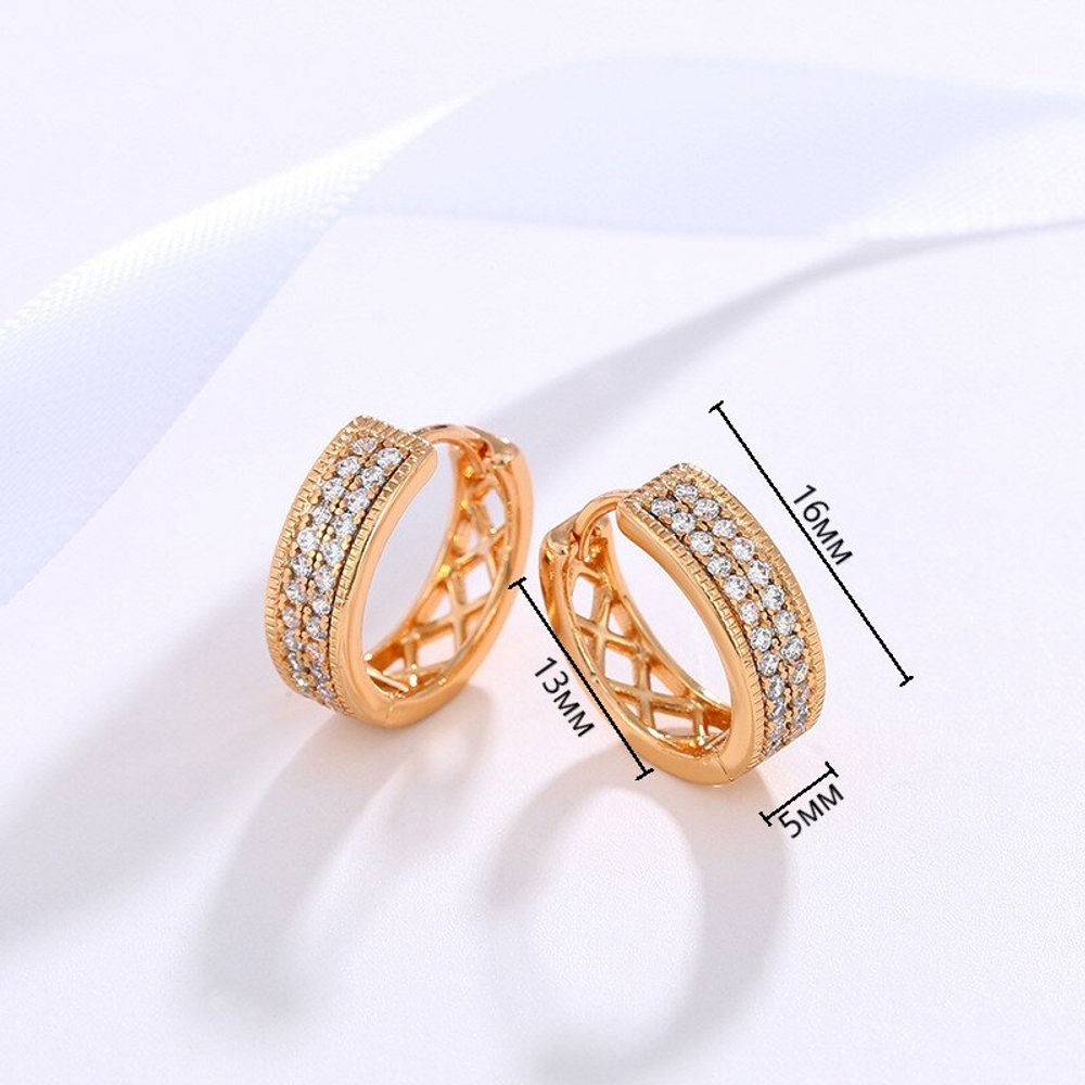 Серьги сережки кольца с камешками бижутерия, диаметр 16мм, золото