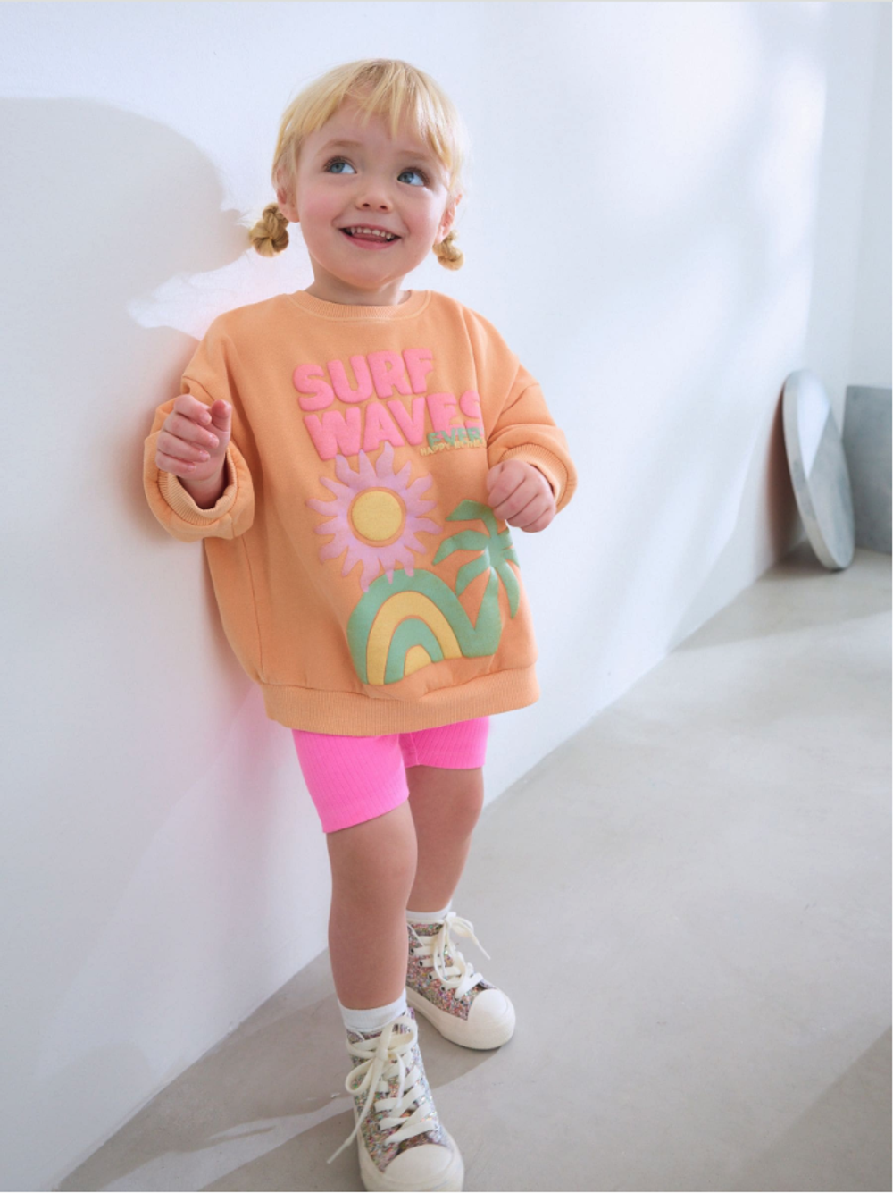 Толстовка и шорты-велосипедки в комплекте для девочки Next AD3-950, Оранжевый, Розовый