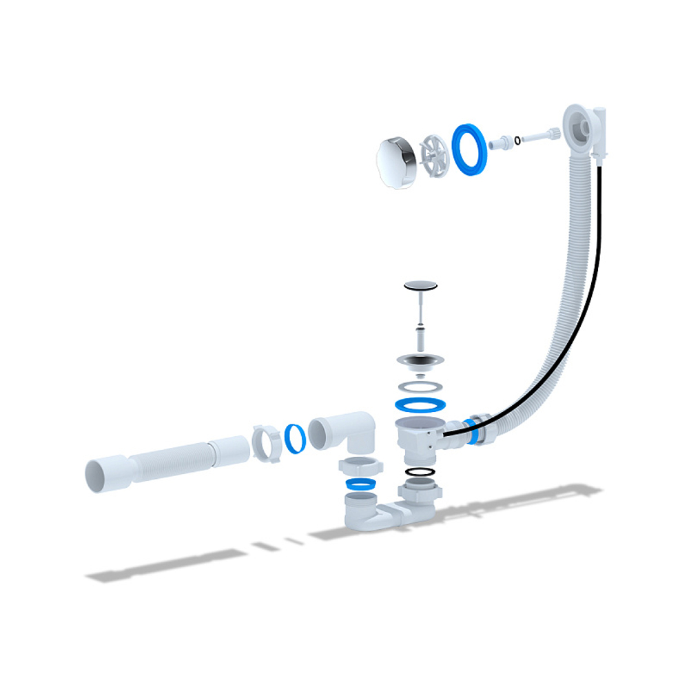 Слив-перелив Ани Пласт полуавтомат с плоским сифоном, с гибкой трубой 375*40*50 580мм (ручка пластик хром) (EM701)