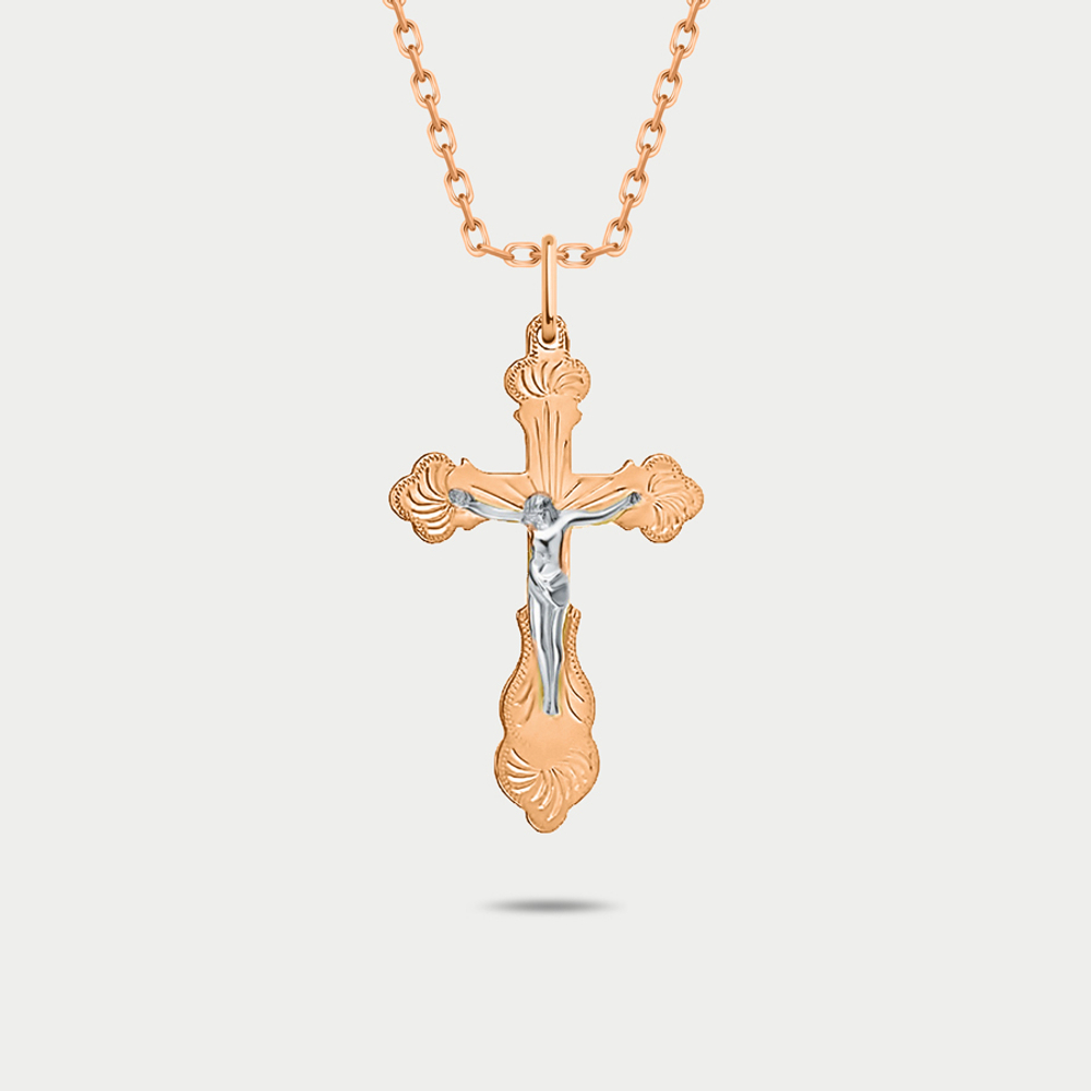Крест женский православный из розового золота 585 пробы без вставок (арт. 3074)