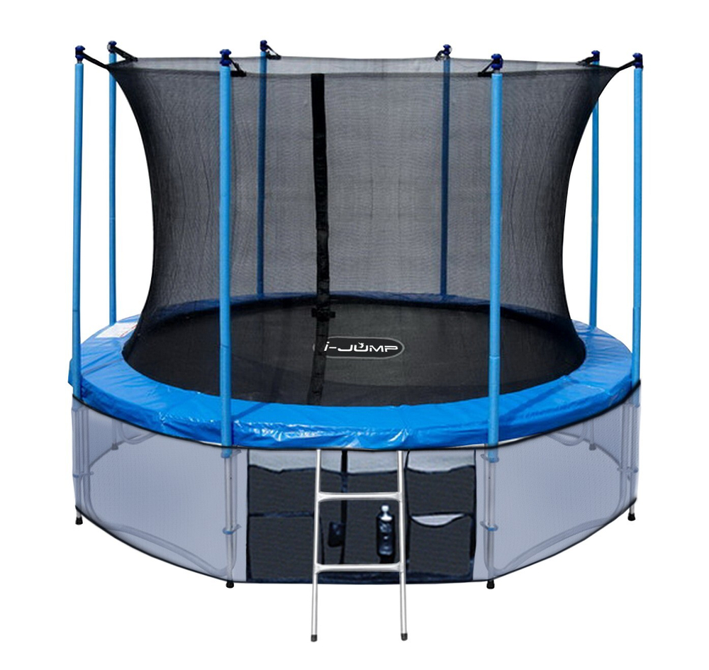 Батут i-jump 14ft (4,27м) blue с нижней сетью и лестницей
