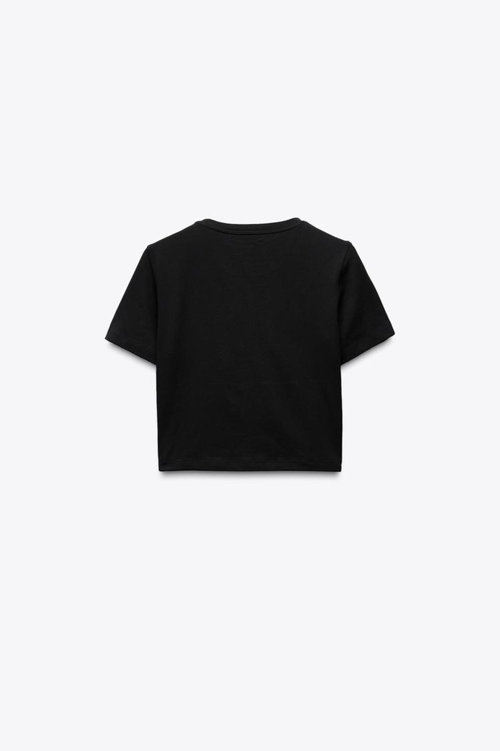 ZARA УКОРОЧЕННАЯ ФУТБОЛКА ИЗ ЭЛАСТИЧНОЙ ТКАНИ, ЧЕРНЫЙ