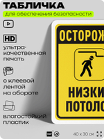 Табличка для обеспечения безопасности "Осторожно низкий потолок", для офиса, по охране труда для предприятия, организаций, 40х30 см, Silver Plane x Айдентика Технолоджи