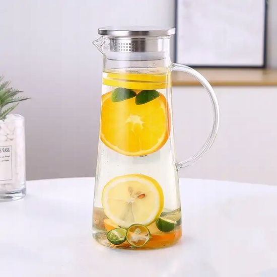 Графин стеклянный 1200 мл. с ручкой Kamille KM 9033 с крышкой из нержавеющей стали