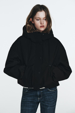 ZARA СТЕГАНАЯ ВЕТРОЗАЩИТНАЯ КУРТКА WATER REPELLENT, ЧЕРНЫЙ